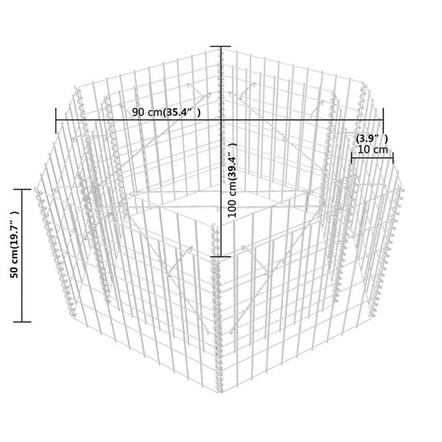 vidaXL Gabion plantenbak verhoogd zeshoekig 100x90x50 cm