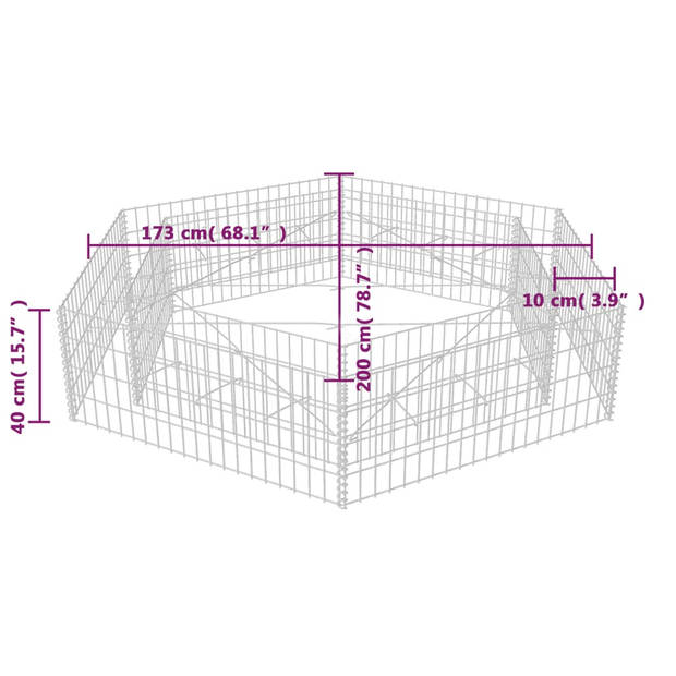 vidaXL Gabion plantenbak verhoogd zeshoekig 200x173x40 cm