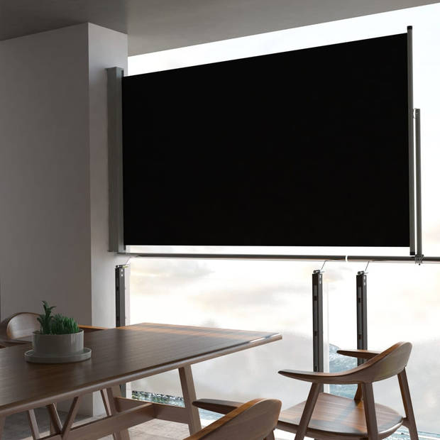 The Living Store Zijscherm Trendy 140x0-300 cm - UV-bestendig polyester - automatische terugrolfunctie - zwart scherm -