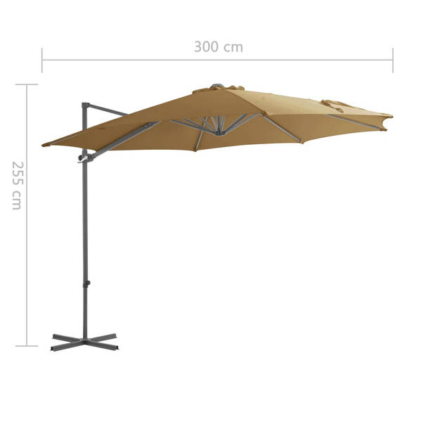 vidaXL Zweefparasol met stalen paal 300 cm taupe