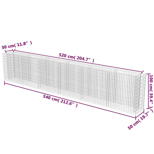 vidaXL Gabion plantenbak verhoogd 540x50x100 cm gegalvaniseerd staal