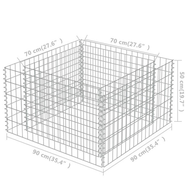 vidaXL Gabion plantenbak verhoogd 90x90x50 cm gegalvaniseerd staal