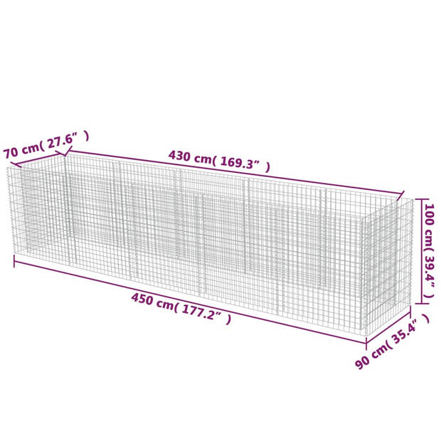 vidaXL Gabion plantenbak verhoogd 450x90x100 cm gegalvaniseerd staal