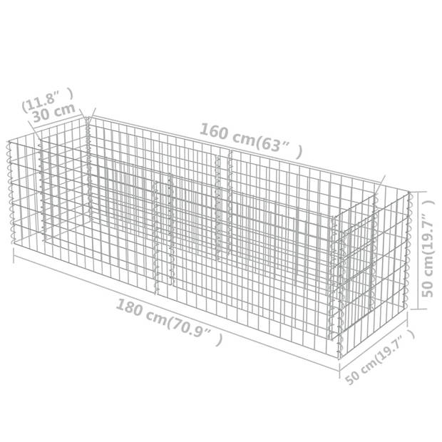 vidaXL Gabion plantenbak verhoogd 180x50x50 cm gegalvaniseerd staal