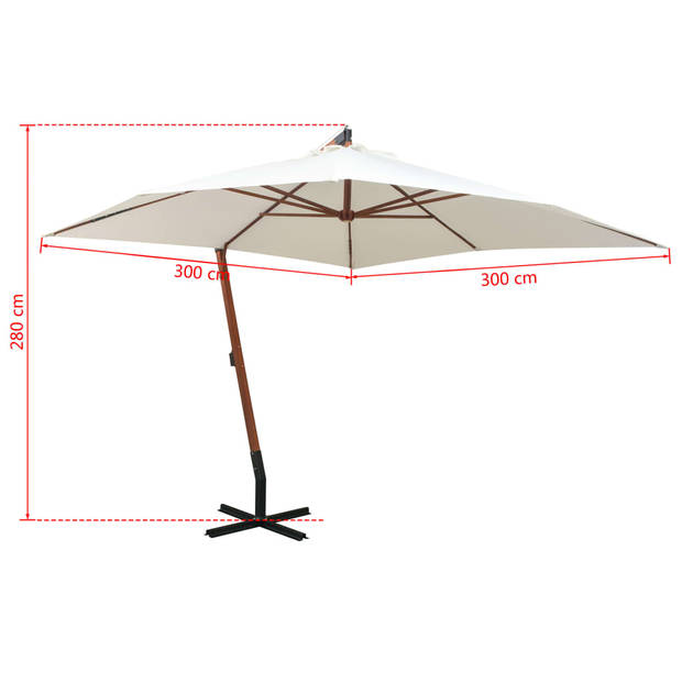 vidaXL Zweefparasol met houten paal 300x300 cm wit