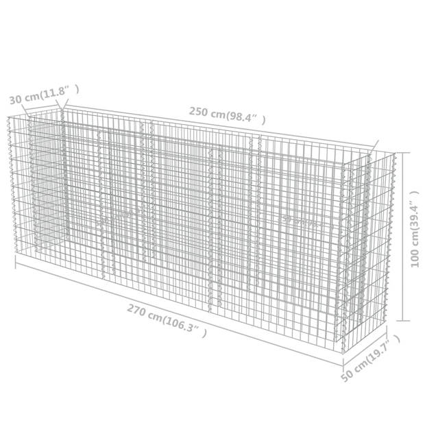 vidaXL Gabion plantenbak verhoogd 270x50x100 cm gegalvaniseerd staal