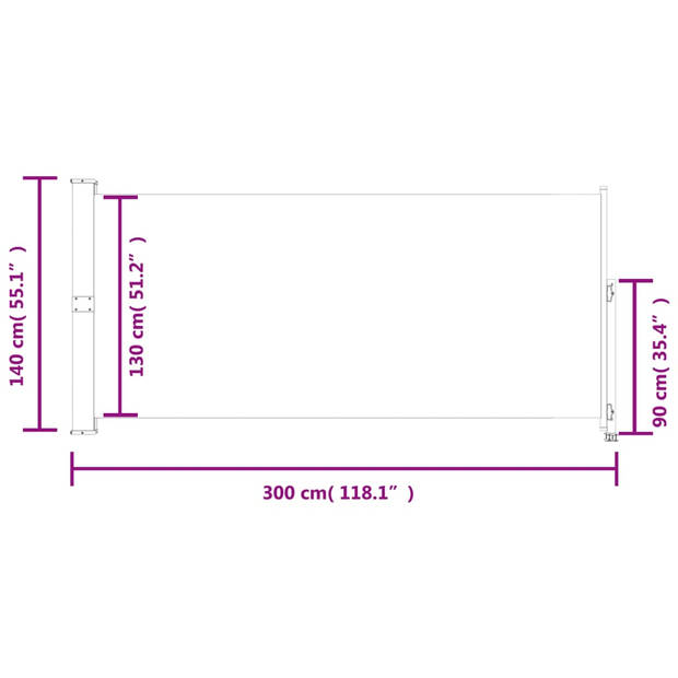 The Living Store Zijscherm - UV- en scheurbestendig - Polyester - Automatische terugrolfunctie - Rood - 140x(0-300) cm