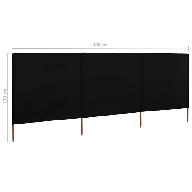 vidaXL Windscherm 3-panelen 400x80 cm stof zwart