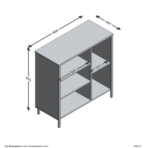 FMD Dressoir met 5 open vakken artisan eikenkleurig en donkergrijs