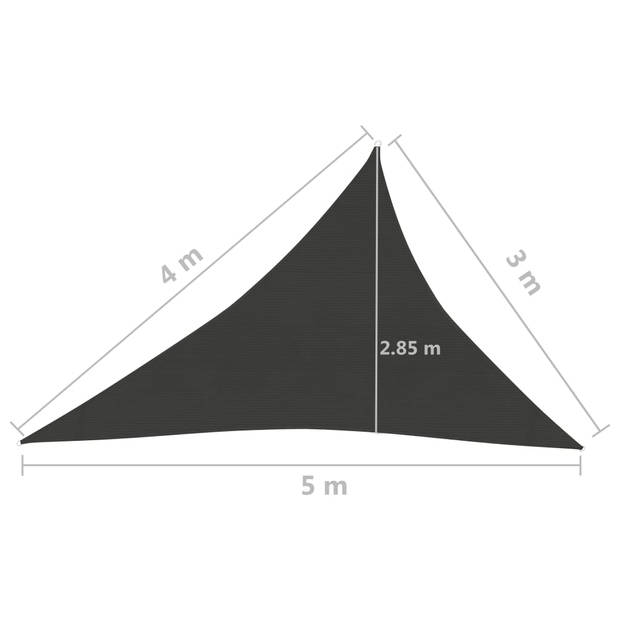 vidaXL Zonnezeil 160 g/m² 3x4x5 m HDPE antracietkleurig