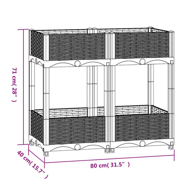 The Living Store Verhoogde Tuinbak Polypropyleen - 80 x 40 x 71 cm - Grijs