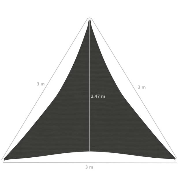 vidaXL Zonnezeil 160 g/m² 3x3x3 m HDPE antracietkleurig