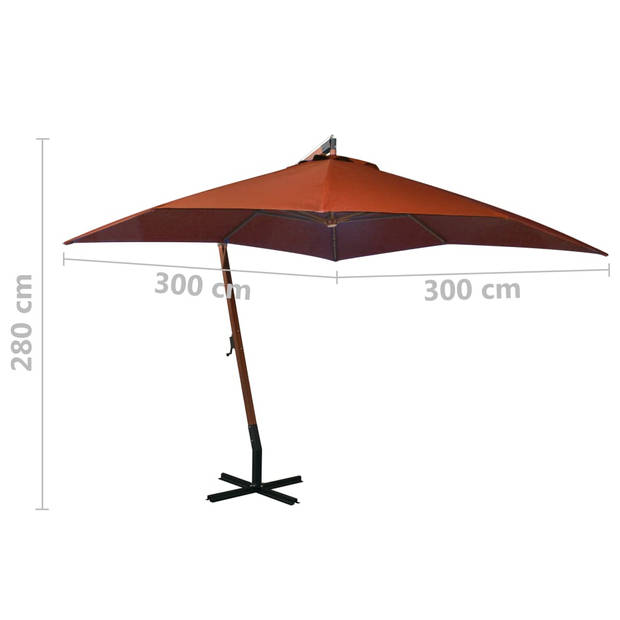 vidaXL Zweefparasol met paal 3x3 m massief vurenhout terracotta