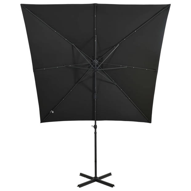 vidaXL Zweefparasol met paal en LED-verlichting 250 cm zwart