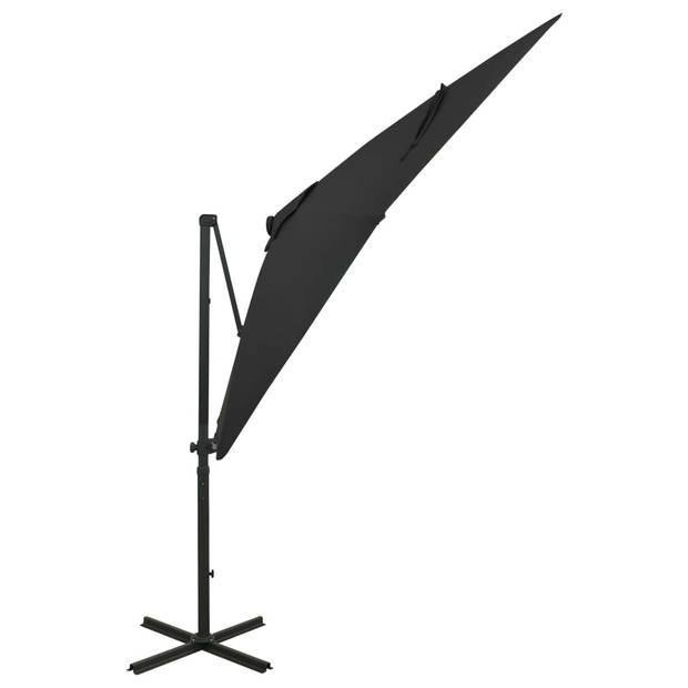 vidaXL Zweefparasol met paal en LED-verlichting 250 cm zwart