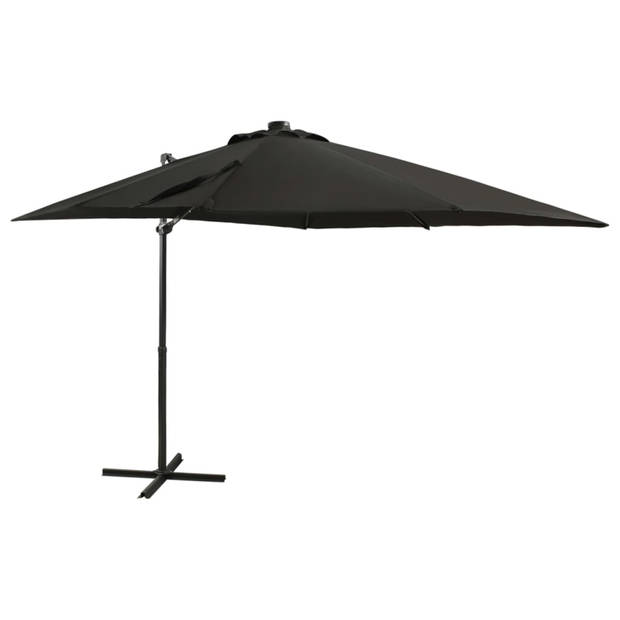 vidaXL Zweefparasol met paal en LED-verlichting 250 cm zwart