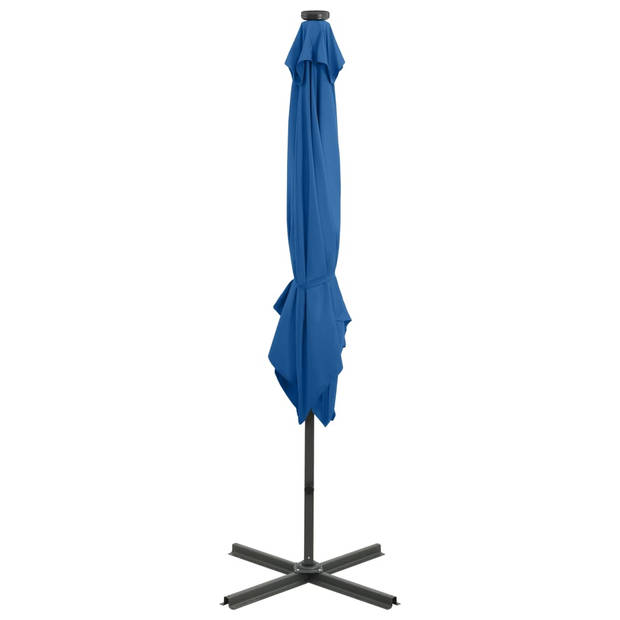 vidaXL Zweefparasol met paal en LED-verlichting 250 cm azuurblauw