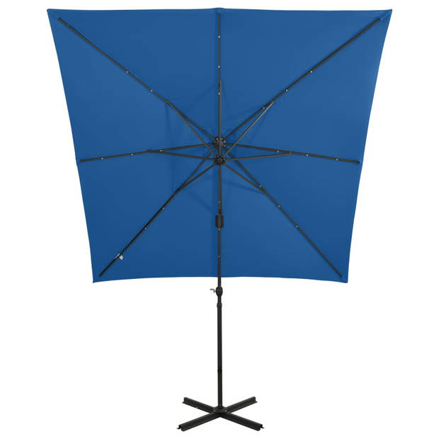 vidaXL Zweefparasol met paal en LED-verlichting 250 cm azuurblauw