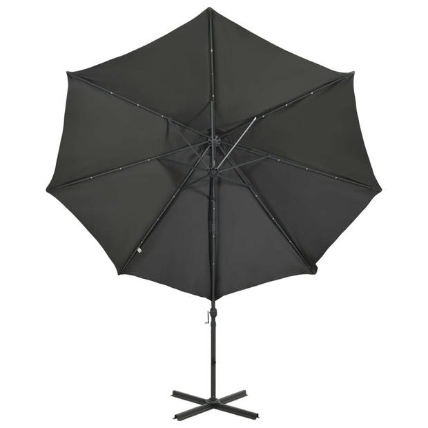 vidaXL Zweefparasol met paal en LED-verlichting 300 cm antracietkleur