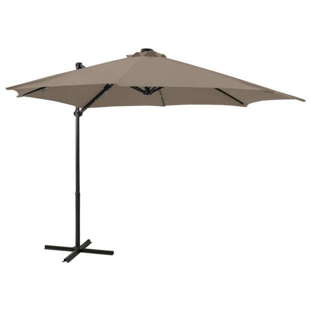 vidaXL Zweefparasol met paal en LED-verlichting 300 cm taupe