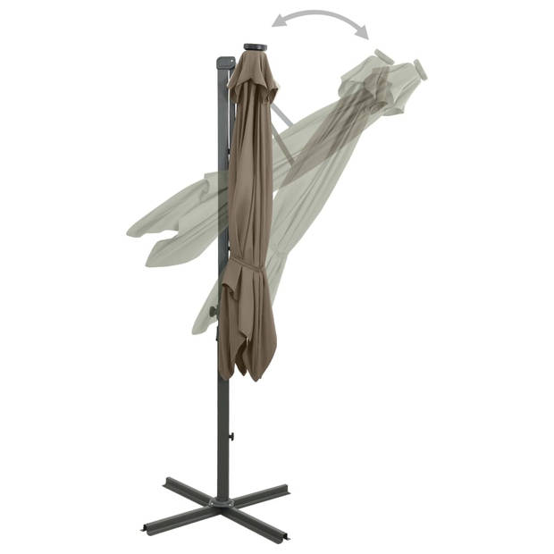 vidaXL Zweefparasol met paal en LED-verlichting 300 cm taupe