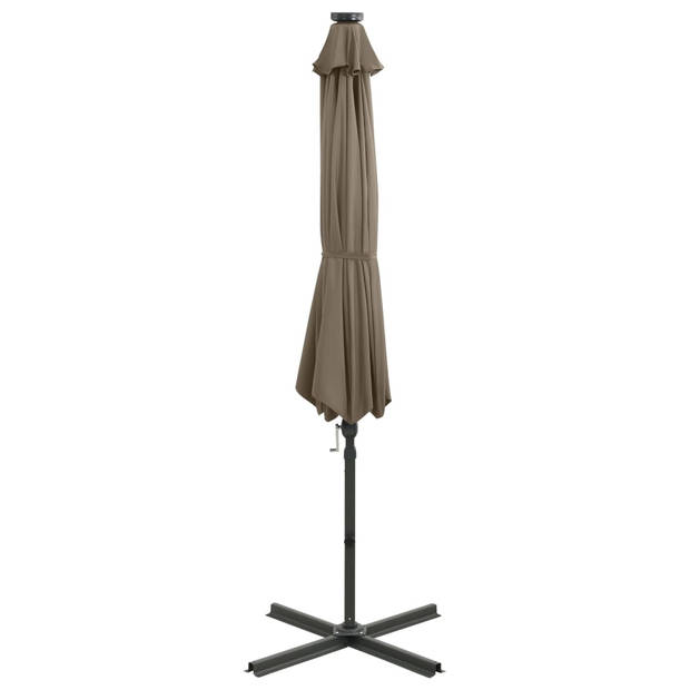 vidaXL Zweefparasol met paal en LED-verlichting 300 cm taupe