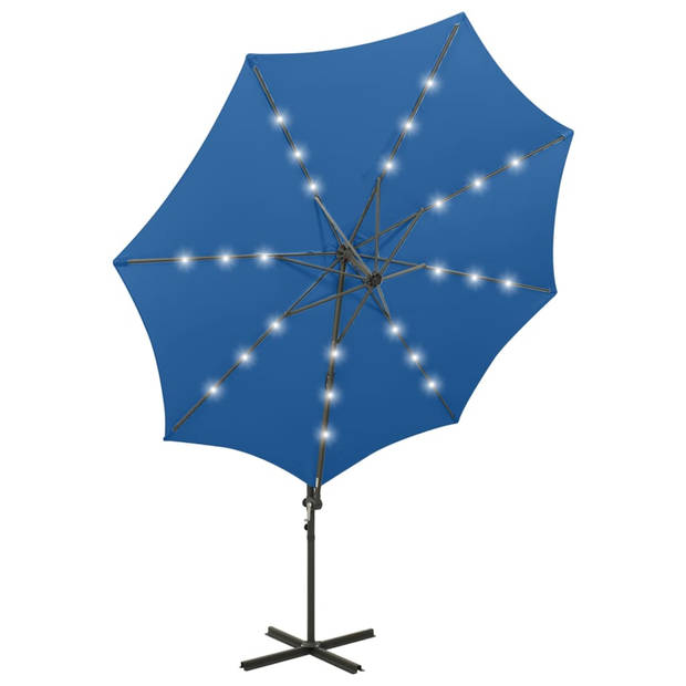 vidaXL Zweefparasol met paal en LED-verlichting 300 cm azuurblauw