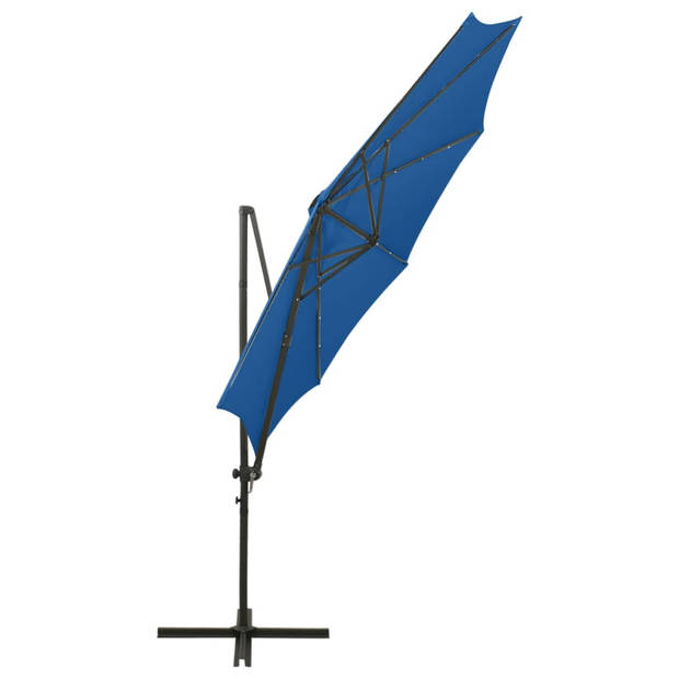 vidaXL Zweefparasol met paal en LED-verlichting 300 cm azuurblauw