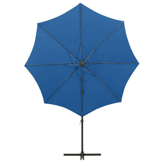 vidaXL Zweefparasol met paal en LED-verlichting 300 cm azuurblauw