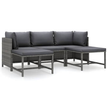 vidaXL 5-delige Loungeset met kussens poly rattan grijs