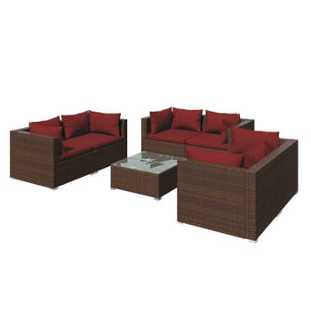 vidaXL 7-delige Loungeset met kussens poly rattan bruin