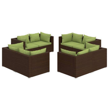 vidaXL 8-delige Loungeset met kussens poly rattan bruin