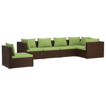 vidaXL 6-delige Loungeset met kussens poly rattan bruin