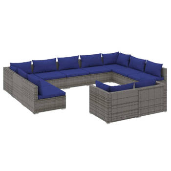 vidaXL 11-delige Loungeset met kussens poly rattan grijs