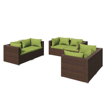 vidaXL 6-delige Loungeset met kussens poly rattan bruin