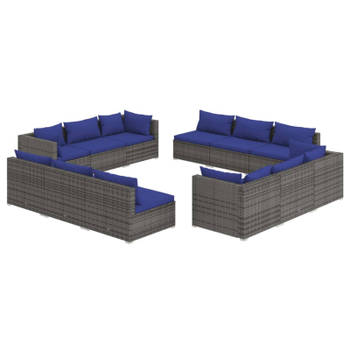 vidaXL 12-delige Loungeset met kussens poly rattan grijs