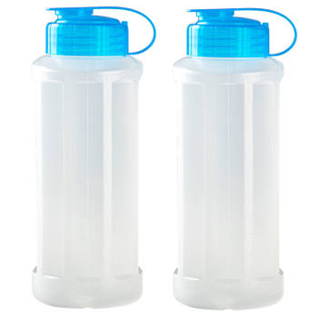 2x stuks kunststof waterflessen 1100 ml transparant met dop blauw - Drinkflessen