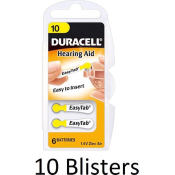 60 Stuks (10 Blisters a 6 st) Duracell Hearing Aid DA10 1.4V niet-oplaadbare batterij