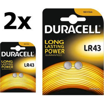 4 Stuks (2 Blisters a 2St) - Duracell G12 / LR43 / 186 batterij