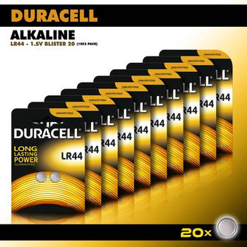 Duracell Knoopcel Alkaline - LR44 AG13 knoopcel batterijen - 105 mAh - voordeelverpakking - 20 stuks