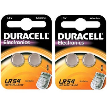 4 Stuks (2 Blisters a 2st) - Duracell G10 / LR54 / 189 / AG10 Alkaline knoopcel batterij