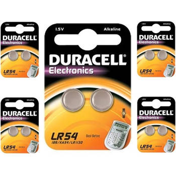10 Stuks (5 Blisters a 2st) - Duracell G10 / LR54 / 189 / AG10 Alkaline knoopcel batterij