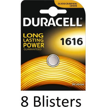 8 Stuks (8 Blisters a 1 st) Duracell Knoopcel Batterij 1616 Lithium