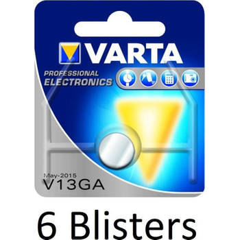 6 stuks (6 blisters a 1 st) Varta Knoopcel batterij LR44 - High Energy Alkaline - 1,5 Volt