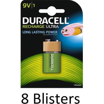 8 Blisters (8 Blisters a 1 st) Duracell 9V Oplaadbare Batterij - 170 mAh
