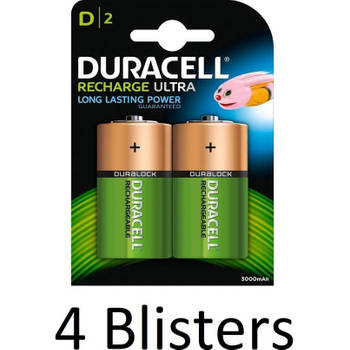 8 Stuks (4 Blisters a 2 st) Duracell D Oplaadbare Batterijen