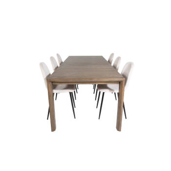 SliderOS eethoek eetkamertafel uitschuifbare tafel lengte cm 170 / 250 rokerig eik en 6 Polar eetkamerstal velours