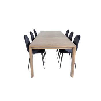 SliderOS eethoek eetkamertafel uitschuifbare tafel lengte cm 170 / 250 rokerig eik en 6 Polar eetkamerstal velours