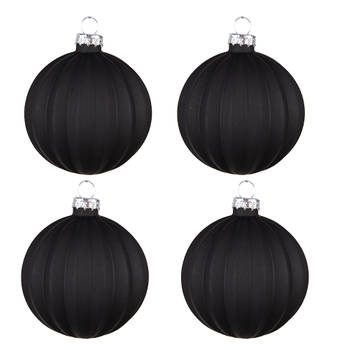 Clayre & Eef Kerstbal Set van 4 Ø 8 cm Zwart Glas Kerstdecoratie Zwart Kerstdecoratie
