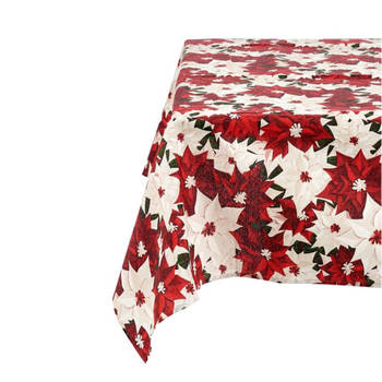 Krist+ kerst tafelkleed - rood met print - 140 x 180 cm - katoen/polyester - Tafellakens